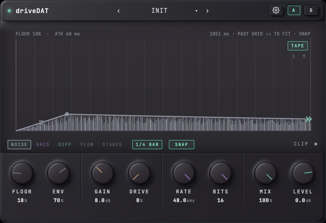 The Tone Foundry「driveDAT」DATレコーダーを限界までドライブしたような歪みやデジタル質感を再現できるサチュレーション&デグラデーションプラグイン|DTMプラグインセール