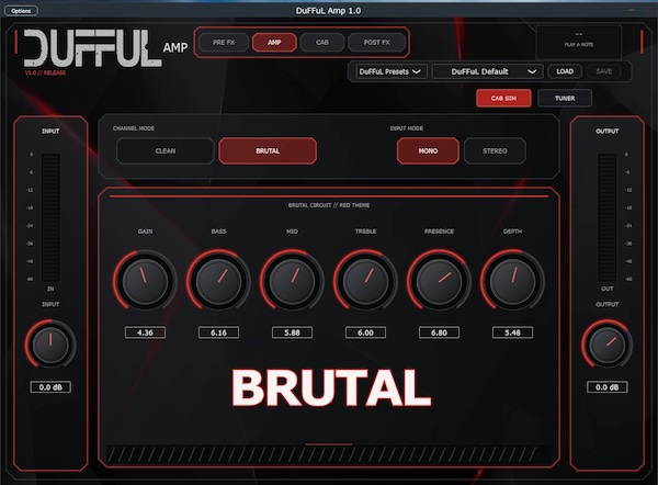 DuFFuL「DuFFuL Amp ASYLUM」4種類のアンプチャンネルやデュアルキャビネット、豊富なエフェクトを搭載した多機能ギターアンプシミュレーター｜DTMプラグインセール