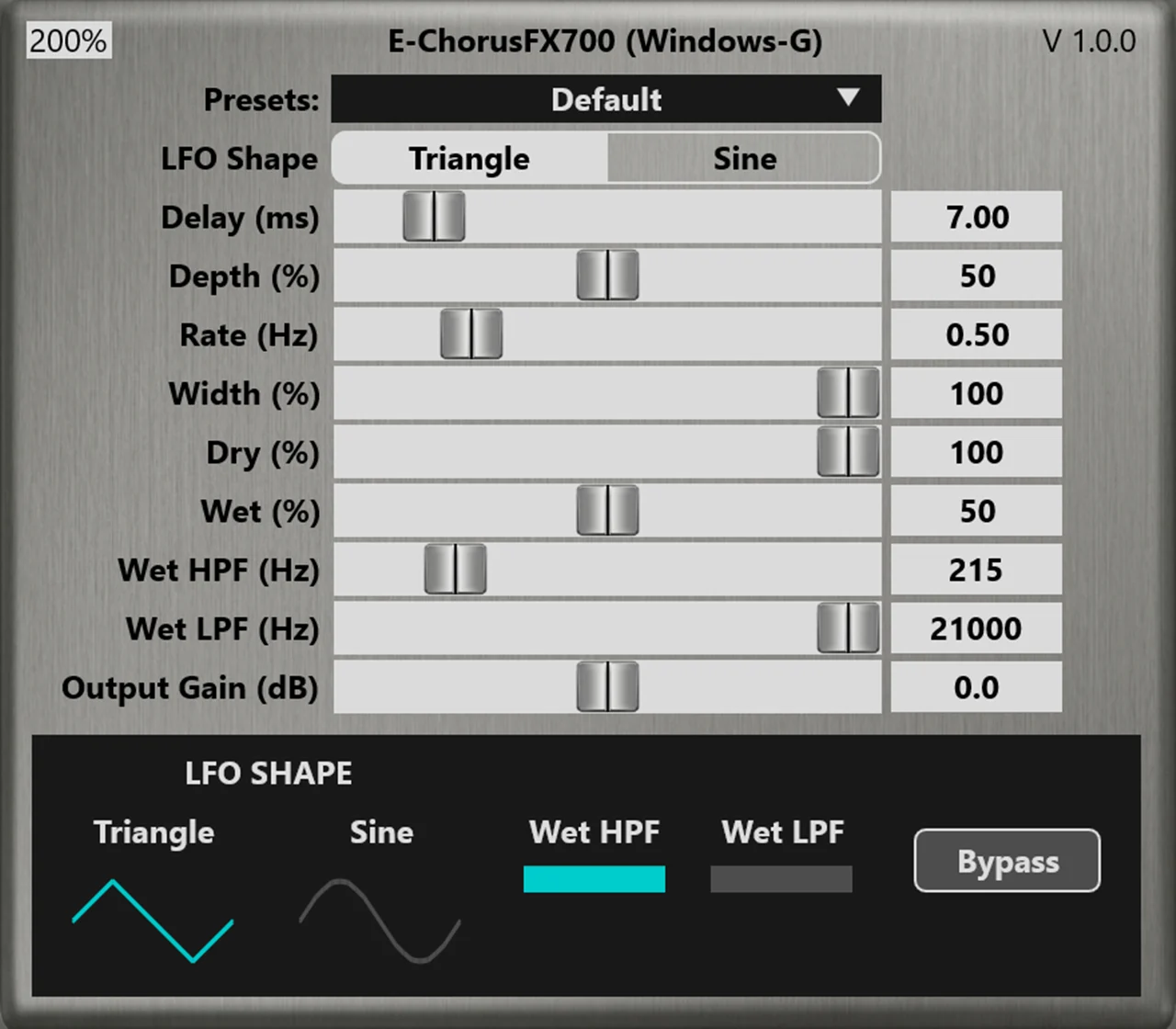 Windows-G「E-ChorusFX700」2種類のLFO波形やDelay・Depth・Widthを細かく調整できる、自然な揺れから広がりのあるステレオサウンドまで作れるWindows専用VST3コーラスプラグイン｜DTMプラグインセール
