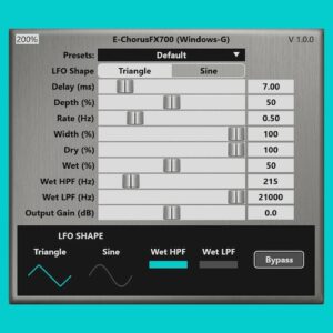 Windows-G「E-ChorusFX700」2種類のLFO波形やDelay・Depth・Widthを細かく調整できる、自然な揺れから広がりのあるステレオサウンドまで作れるWindows専用VST3コーラスプラグイン｜DTMプラグインセール