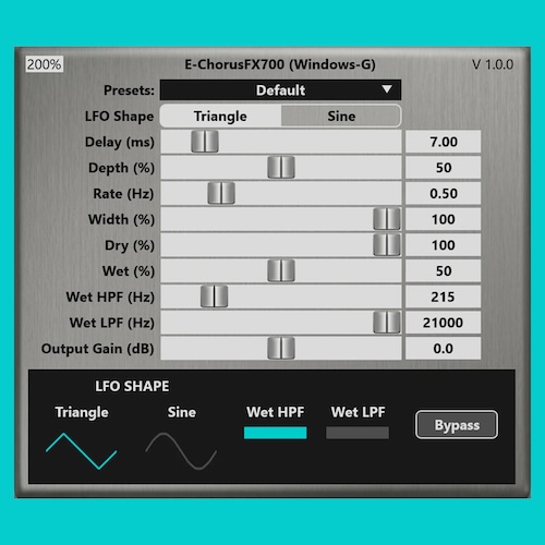 Windows-G「E-ChorusFX700」2種類のLFO波形やDelay・Depth・Widthを細かく調整できる、自然な揺れから広がりのあるステレオサウンドまで作れるWindows専用VST3コーラスプラグイン｜DTMプラグインセール