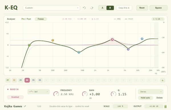 Kojika Games「K-Utility、K-EQ、K-Clipper」音量調整・24バンドEQ・ハードクリッピングを手軽に行える無料オーディオプラグイン|DTMプラグインセール