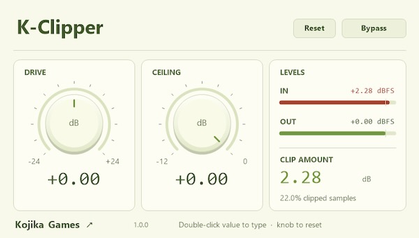 Kojika Games「K-Utility、K-EQ、K-Clipper」音量調整・24バンドEQ・ハードクリッピングを手軽に行える無料オーディオプラグイン|DTMプラグインセール