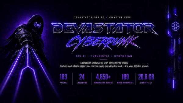 Keepforest「Devastator – Cyberpunk Pro」トレーラー級の重量感とインダストリアルな荒々しさを、Drum & Bass・Dubstep・Midtempoへ融合！4,650以上のサウンドとMorphing EngineでNeuropunkの世界を構築するシネマティック・サウンドライブラリ｜DTMプラグインセール