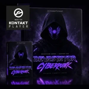 Keepforest「Devastator – Cyberpunk Pro」トレーラー級の重量感とインダストリアルな荒々しさを、Drum & Bass・Dubstep・Midtempoへ融合！4,650以上のサウンドとMorphing EngineでNeuropunkの世界を構築するシネマティック・サウンドライブラリ｜DTMプラグインセール