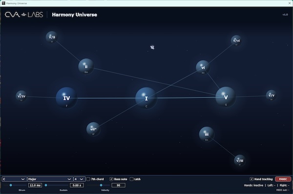 CVA Labs「Harmony Universe」コード進行や機能和声を3Dコンステレーションで視覚化できる無料VST3 MIDIインストゥルメント|DTMプラグインセール