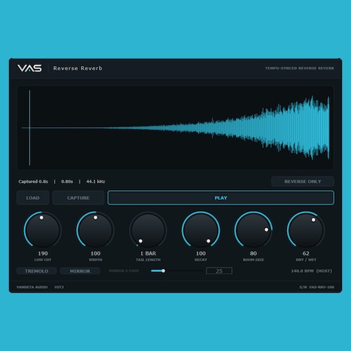 VAS「VAS Reverse Reverb」ボーカル・ドラム・シンセに逆再生リバーブを簡単に追加、アンビエントやシネマティックなサウンドメイクに役立つリバースリバーブ｜DTMプラグインセール