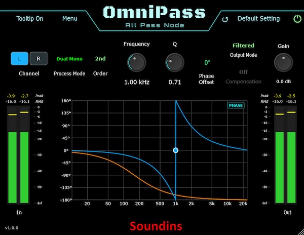 Soundins「OMNIPASS」音量や周波数バランスを変えずに位相だけを細かく調整できるAll Passフィルタープラグイン|DTMプラグインセール