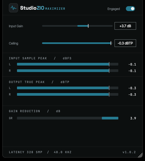 StudioZIO「StudioZIO Maximizer」Input GainとCeilingだけで音圧調整ができるシンプル設計のmacOS向けリミッター|DTMプラグインセール