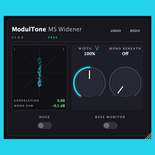 ModulTone「MS Widener」低域をモノラルに保ちながら高域だけに自然なステレオの広がりを加えられる無料ステレオワイドナー｜DTMプラグインセール