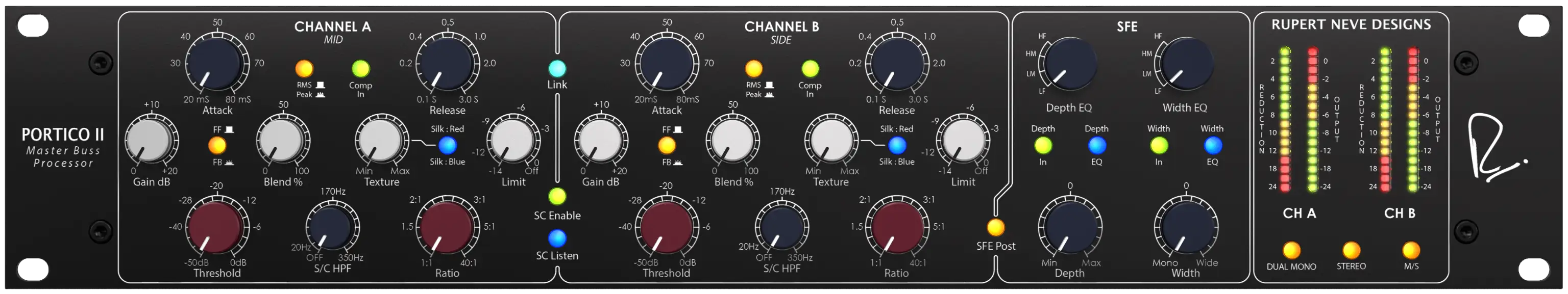 Rupert Neve Designs「Portico II: Master Buss Processor」コンプレッサーで音圧を整え、Silkで倍音を加え、SFEでステレオ空間までデザインする2-busプロセッサー|DTMプラグインセール