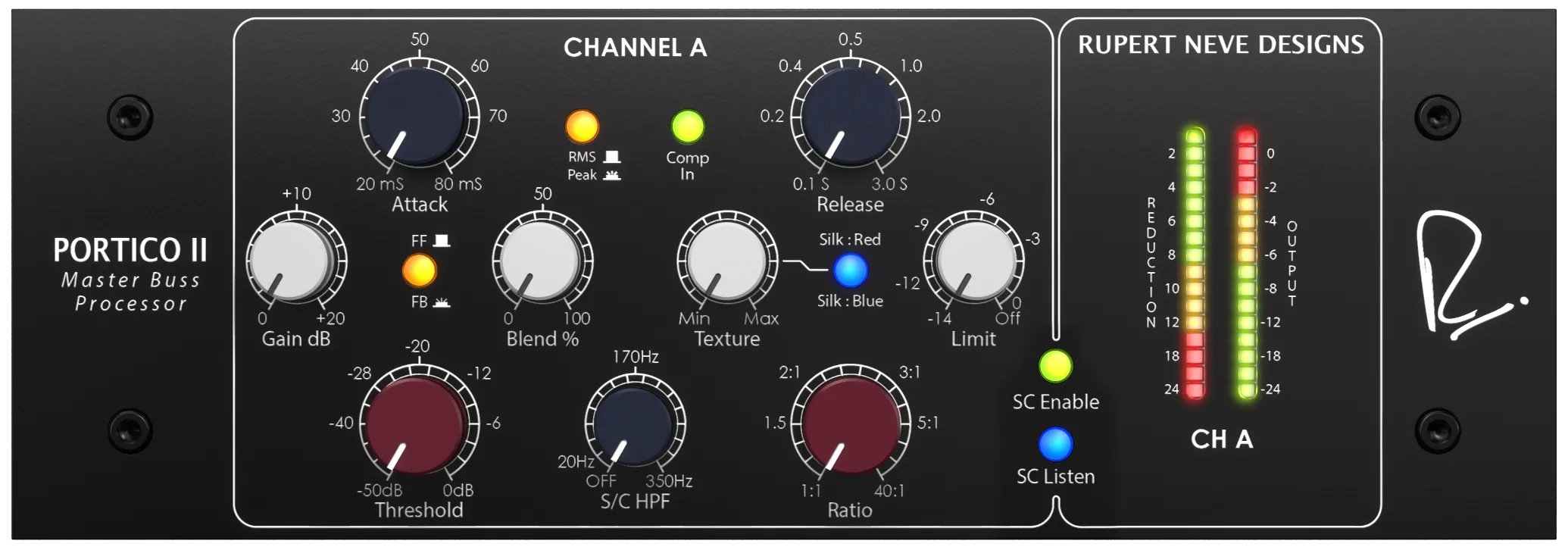 Rupert Neve Designs「Portico II: Master Buss Processor」コンプレッサーで音圧を整え、Silkで倍音を加え、SFEでステレオ空間までデザインする2-busプロセッサー|DTMプラグインセール
