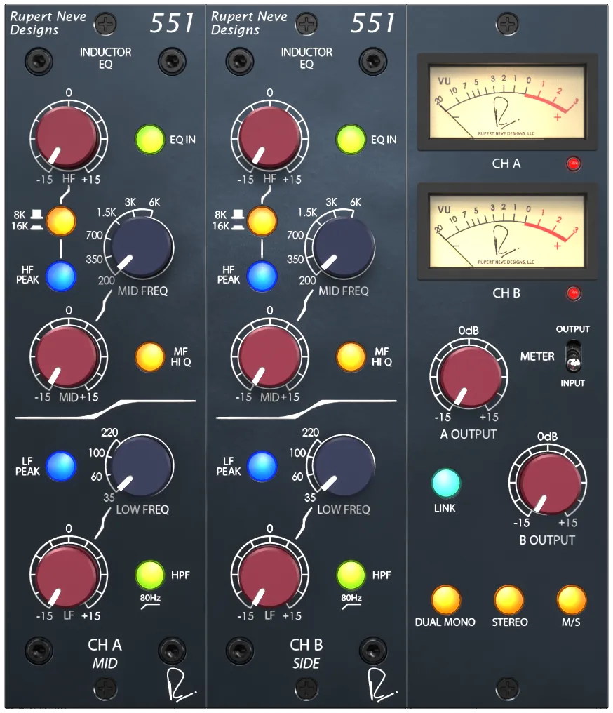 Rupert Neve Designs「551 Inductor EQ」太く力強いロー、音楽的なミッド、甘く滑らかなハイ!Shelford Channel譲りの3バンドEQとInductor、Transformer、Class-A Gain Blockを精密モデリングしたアナログEQプラグイン|DTMプラグインセール