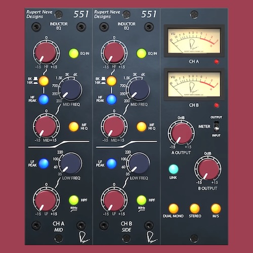 Rupert Neve Designs「551 Inductor EQ」太く力強いロー、音楽的なミッド、甘く滑らかなハイ！Shelford Channel譲りの3バンドEQとInductor、Transformer、Class-A Gain Blockを精密モデリングしたアナログEQプラグイン｜DTMプラグインセール