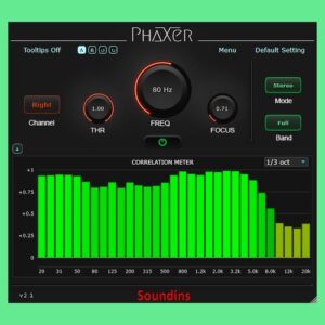 Soundins「PhaXer」ステレオ音源の左右チャンネルに発生した位相のズレを周波数ごとに補正し、モノラル互換性を改善できるマスタリング向けプラグイン｜DTMプラグインセール