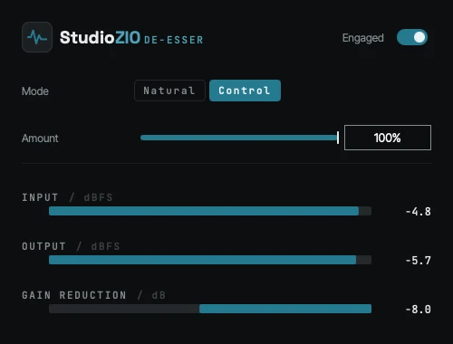 StudioZIO「StudioZIO De-Esser」ボーカルやナレーションの歯擦音を自然に抑えられる、2種類の処理モードを搭載したシンプル操作の音声補正プラグイン｜DTMプラグインセール