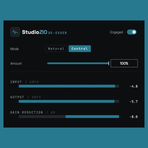 StudioZIO「StudioZIO De-Esser」ボーカルやナレーションの歯擦音を自然に抑えられる、2種類の処理モードを搭載したシンプル操作の音声補正プラグイン｜DTMプラグインセール