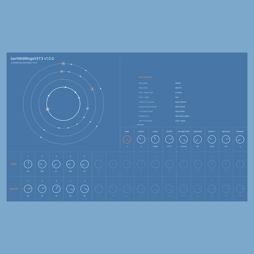 bartfxaudio「bartMidiRingsVST3」4つの独立したリングでポリリズムや複雑なフレーズを作成できる円形MIDIシーケンサー｜DTMプラグインセール