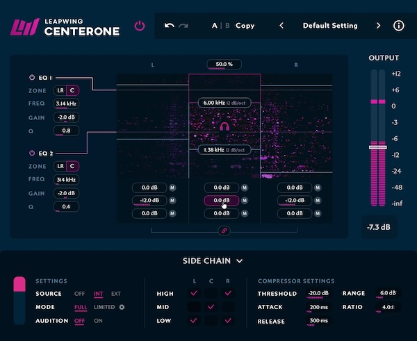 Leapwing Audio「CenterOne 3」ステレオ音源のファントムセンターを抽出し、ボーカル・低域・左右の広がりを個別に調整できるステレオイメージプロセッサー｜DTMプラグインセール