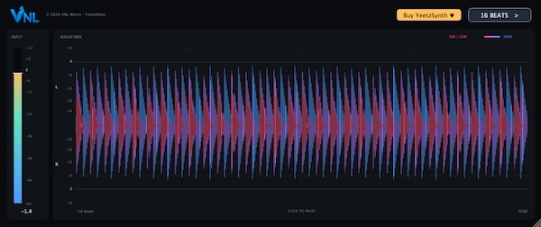 VNL Works「YeetzMeter」ステレオ波形や入力レベル、周波数バランスをリアルタイムで確認できるVST3オーディオメーター｜DTMプラグインセール