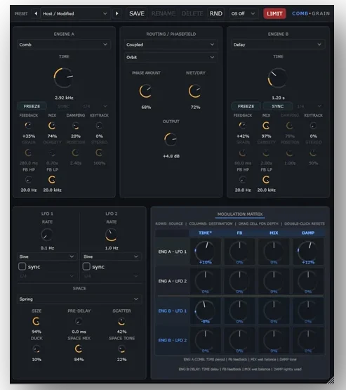 Phantomexposure「CombGrain」Delay・Comb・Granularを2基のエンジンで組み合わせ、共鳴・粒状感・崩れたアンビエンスを作るテクスチャエフェクト｜DTMプラグインセール