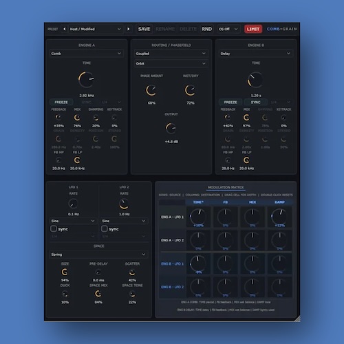 Phantomexposure「CombGrain」Delay・Comb・Granularを2基のエンジンで組み合わせ、共鳴・粒状感・崩れたアンビエンスを作るテクスチャエフェクト｜DTMプラグインセール