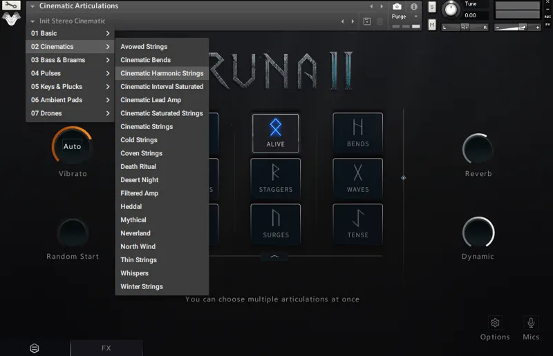 Wavelet Audio「RUNA II: Cinematic Articulations」9種類の奏法・実録フレーズ・ループを組み合わせて現代的なシネマティックストリングスを作るKontakt音源｜DTMプラグインセール