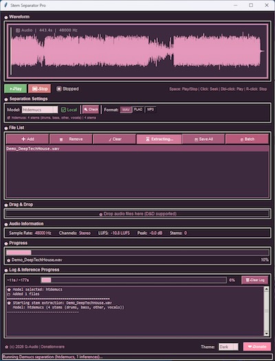 Q-Audio「Stem Separator Pro」ボーカル・ドラム・ベース・ギター・ピアノなど最大6ステムに分離できる無料AI音源分離ソフト｜DTMプラグインセール