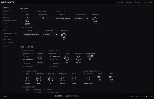 Mauro Moreno「Quesynth」Synth1のサウンドとパラメーターモデルを再現！.sy1パッチも読み込める無料バーチャルアナログシンセ｜DTMプラグインセール