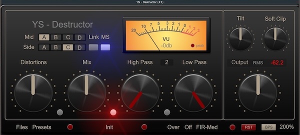 YS Plugins「YS-Destructor」Mid/Side・Left/Rightを個別に歪ませて倍音を細かく作り込めるディストーションプラグイン｜DTMプラグインセール