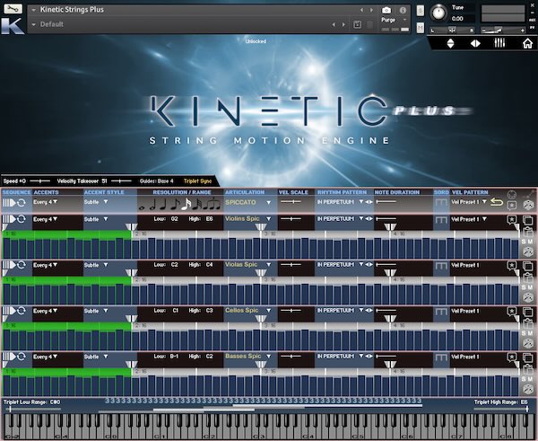 Kirk Hunter Studios「Kinetic Strings Plus」4つの独立タイムラインでシネマティックなストリングスパターンを作れるKontakt音源｜DTMプラグインセール