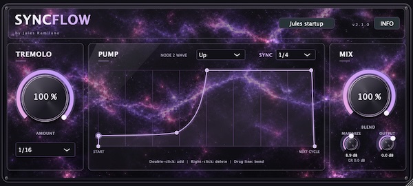 Jules Audio Tools「SYNCFLOW」自由に描いたカーブでテンポ同期のトレモロやパンピングを作れる無料エフェクト|DTMプラグインセール