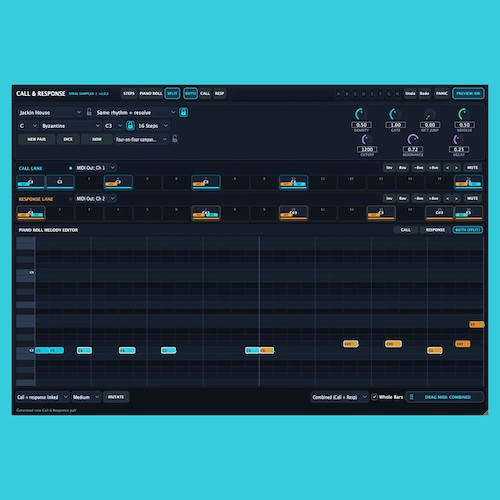 Viral Samples「Call & Response MIDI」2つのフレーズを掛け合わせてメロディやベースラインを生成するMIDI作曲ツール｜DTMプラグインセール