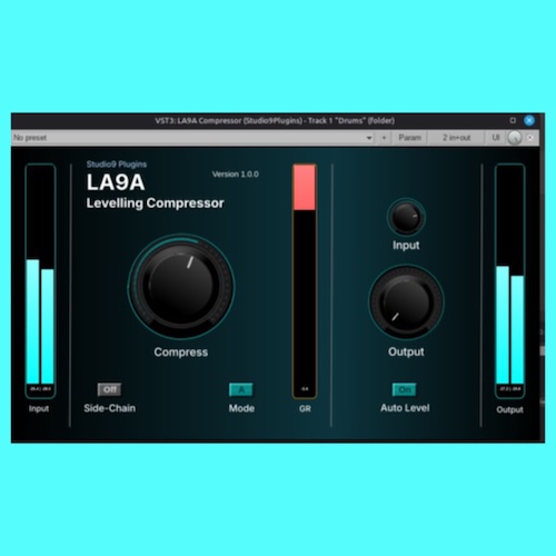 Recording Studio9「LA9A Levelling Compressor」Compressダイヤルを回すだけ！ボーカル・楽器・ミックス全体の音量を整えられる無料コンプレッサー｜DTMプラグインセール