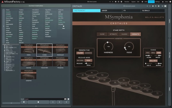 MeldaProduction「MSymphonia: Bells & Mallets」チェレスタ・マリンバ・ビブラフォンなど7種類のベル＆マレット楽器を収録した約3GBのオーケストラ音源｜DTMプラグインセール