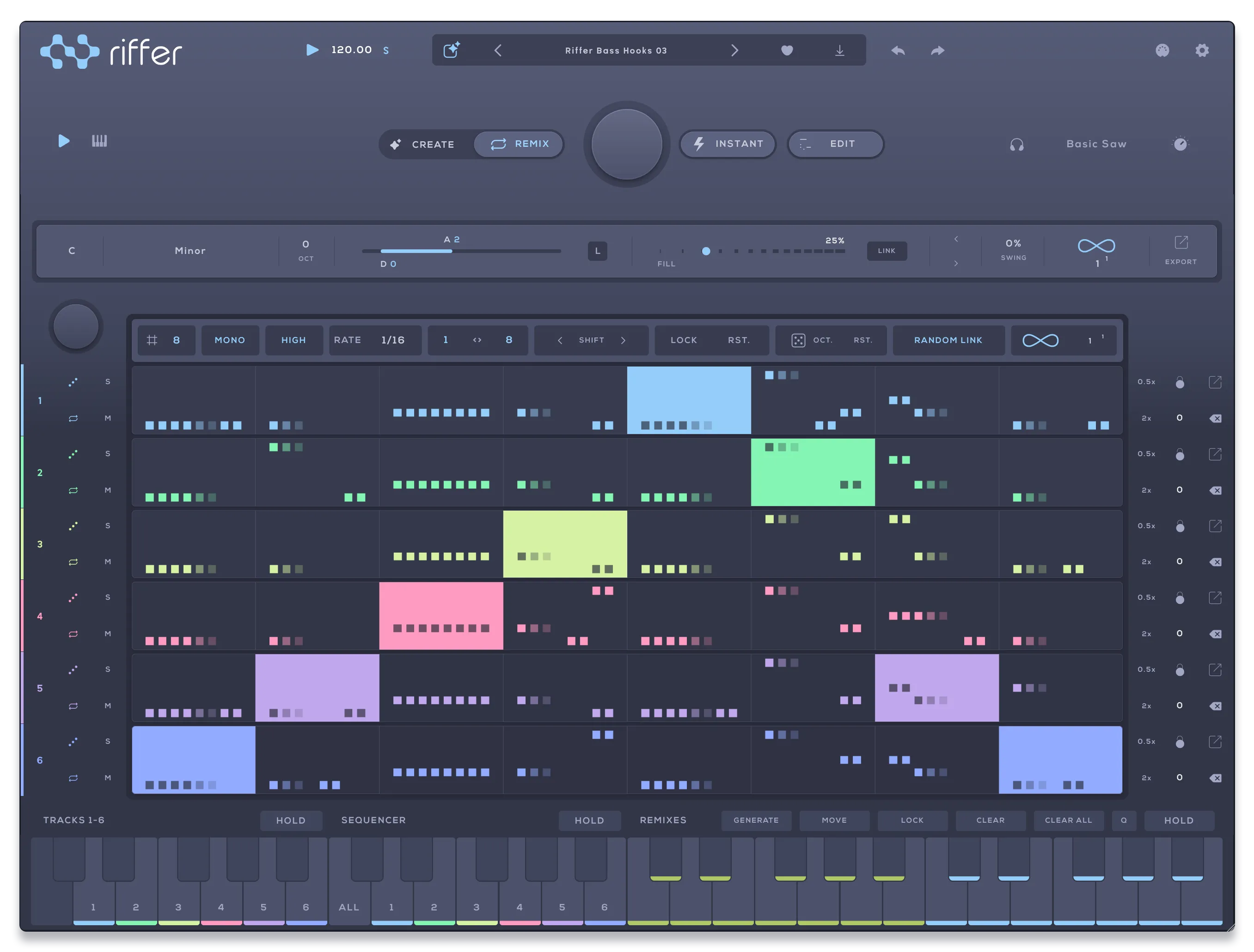 Audiomodern「Riffer 4」5種類の生成エンジンでメロディ・ベースライン・アルペジオを作れるMIDIシーケンサー｜DTMプラグインセール