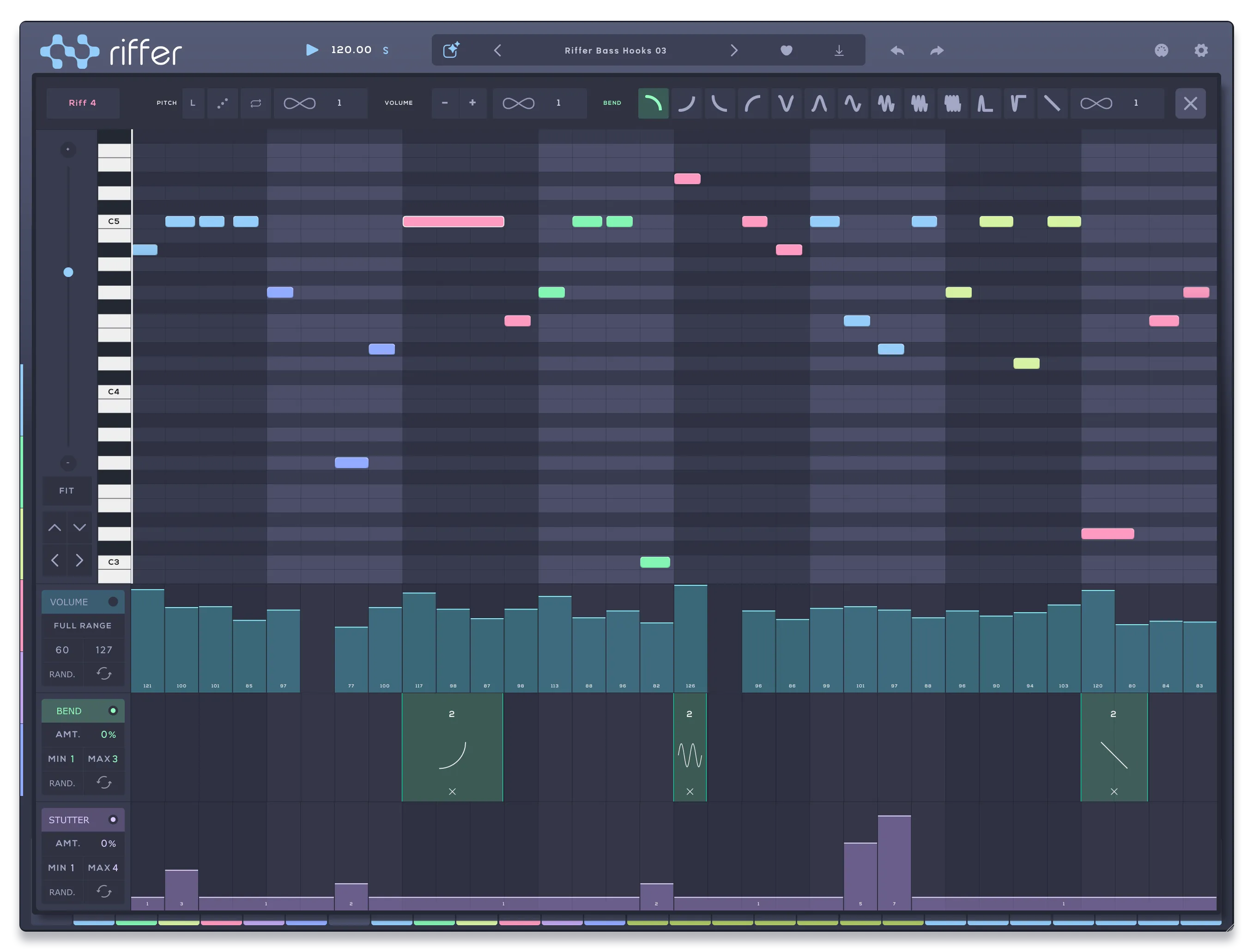 Audiomodern「Riffer 4」5種類の生成エンジンでメロディ・ベースライン・アルペジオを作れるMIDIシーケンサー｜DTMプラグインセール