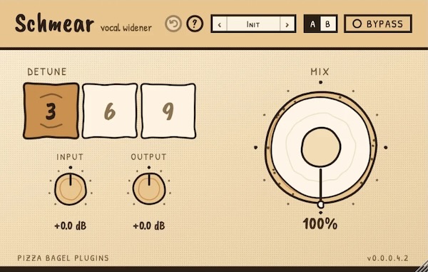 Pizza Bagel Plugins「Schmear」3つのデチューン幅とMixノブだけでボーカルを左右に広げられるワイドナープラグイン|DTMプラグインセール