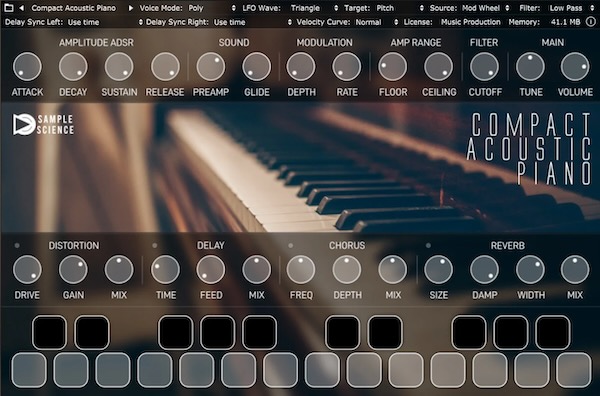 SampleScience「Compact Acoustic Piano」4段階ベロシティレイヤーを収録した278MBの軽量アコースティックピアノ音源|DTMプラグインセール