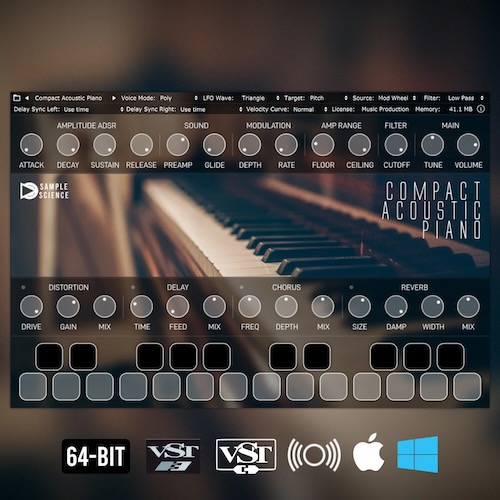 SampleScience「Compact Acoustic Piano」4段階ベロシティレイヤーを収録した278MBの軽量アコースティックピアノ音源｜DTMプラグインセール
