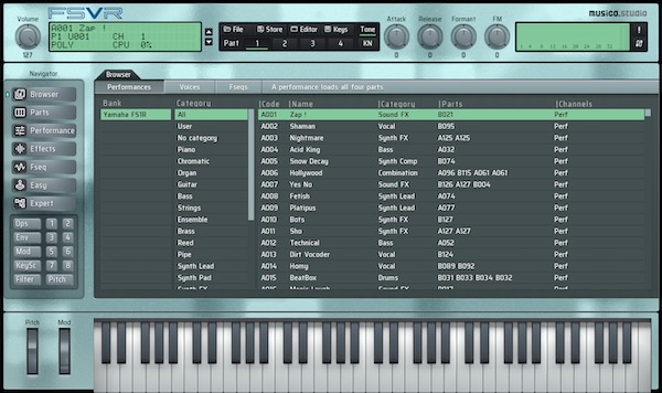 musicastudio「FSVR」Yamaha FS1Rをソフトウェアで再構築!8オペレーターFMとフォルマントシンセシスを扱えるシンセサイザー|DTMプラグインセール