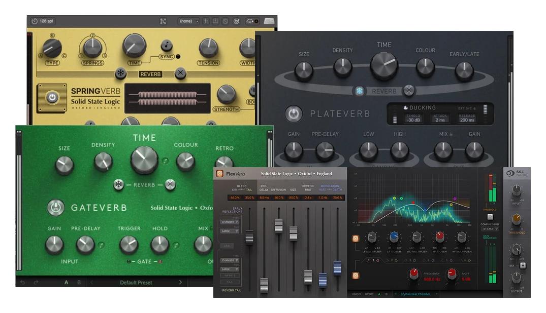 Solid State Logic「SSL Reverb Collection」FlexVerb・GateVerb・PlateVerb・SpringVerbをまとめて導入！4種類の空間表現を使い分けられるリバーブバンドル｜DTMプラグインセール