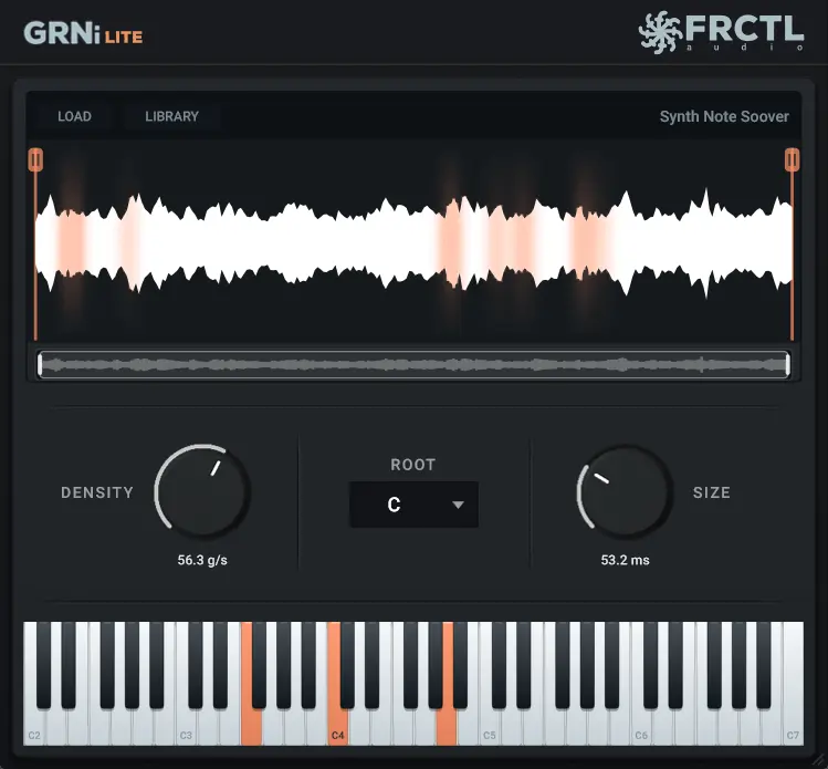 FRCTL Audio「GRNi Lite」好きなサンプルを読み込んで鍵盤演奏!DENSITY・ROOT・SIZEで音を変化させる無料グラニュラーサンプラー|DTMプラグインセール
