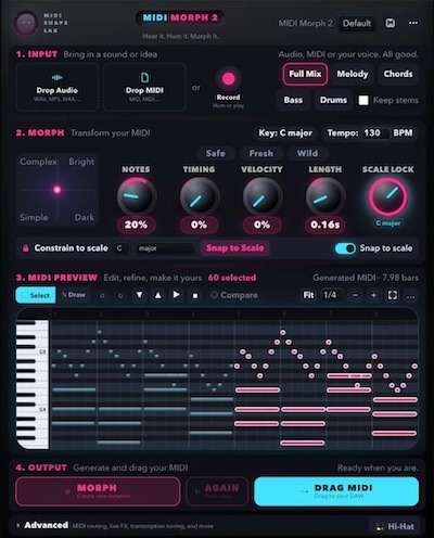 Audio Tech Hub「MIDI Morph 2」オーディオをMIDIへ変換!ステム分離・MIDI生成・モーフィングまでできるMIDI制作ツール|DTMプラグインセール