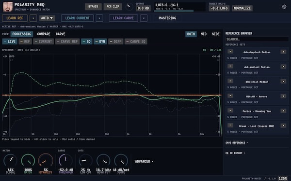 Polarity「Polarity-MEQ」リファレンス音源を学習してEQを自動生成!Dynamics・Widthまで調整できる無料マッチングEQ|DTMプラグインセール