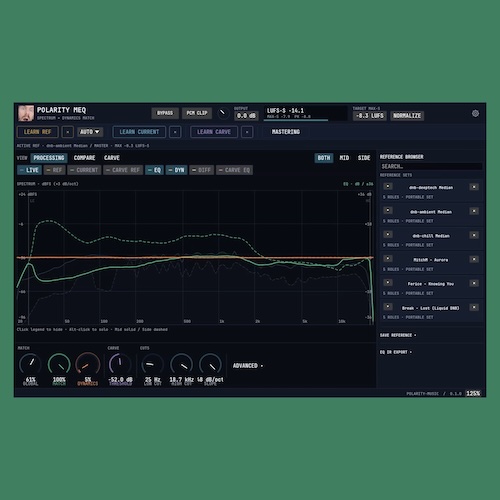 Polarity「Polarity-MEQ」リファレンス音源を学習してEQを自動生成！Dynamics・Widthまで調整できる無料マッチングEQ｜DTMプラグインセール