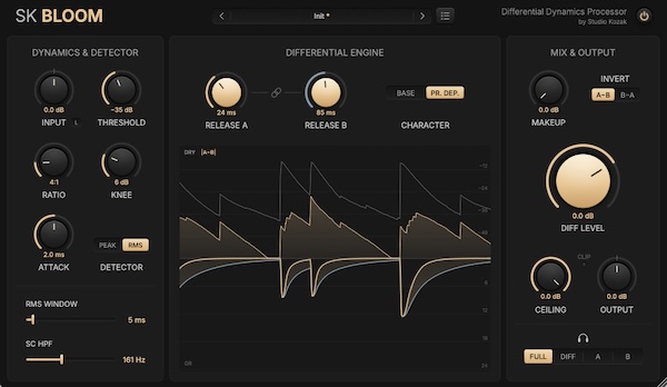 Studio Kozak「SK Bloom」スネアやキックのアタックを変えずに胴鳴りと余韻を伸ばせる無料ダイナミクスプラグイン｜DTMプラグインセール