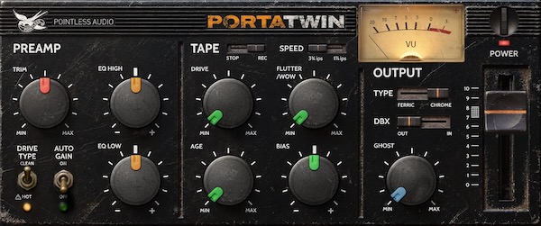 Pointless Audio「PORTATWIN」1987年製4トラック・カセットレコーダーのプリアンプやテープの揺れ・劣化を再現するLo-Fiプラグイン｜DTMプラグインセール