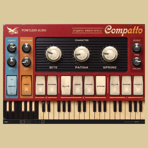 Pointless Audio「COMPATTO」1960年代コンボオルガンの細くリード感のある音と経年変化を再現する無料音源｜DTMプラグインセール