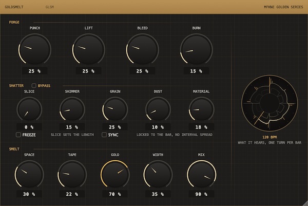 MFKNE「GOLDSMELT」7つのエフェクトを1つに統合！質感調整からグリッチ・グレイン・空間処理までできる無料VST3プラグイン｜DTMプラグインセール